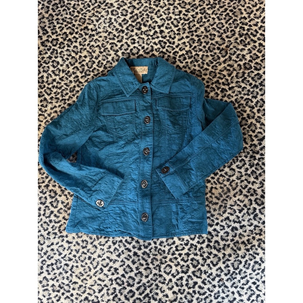vTg Peck & Peck Wknd Turquoise Jacket Med/SM Toggle Button Boho Southwestern